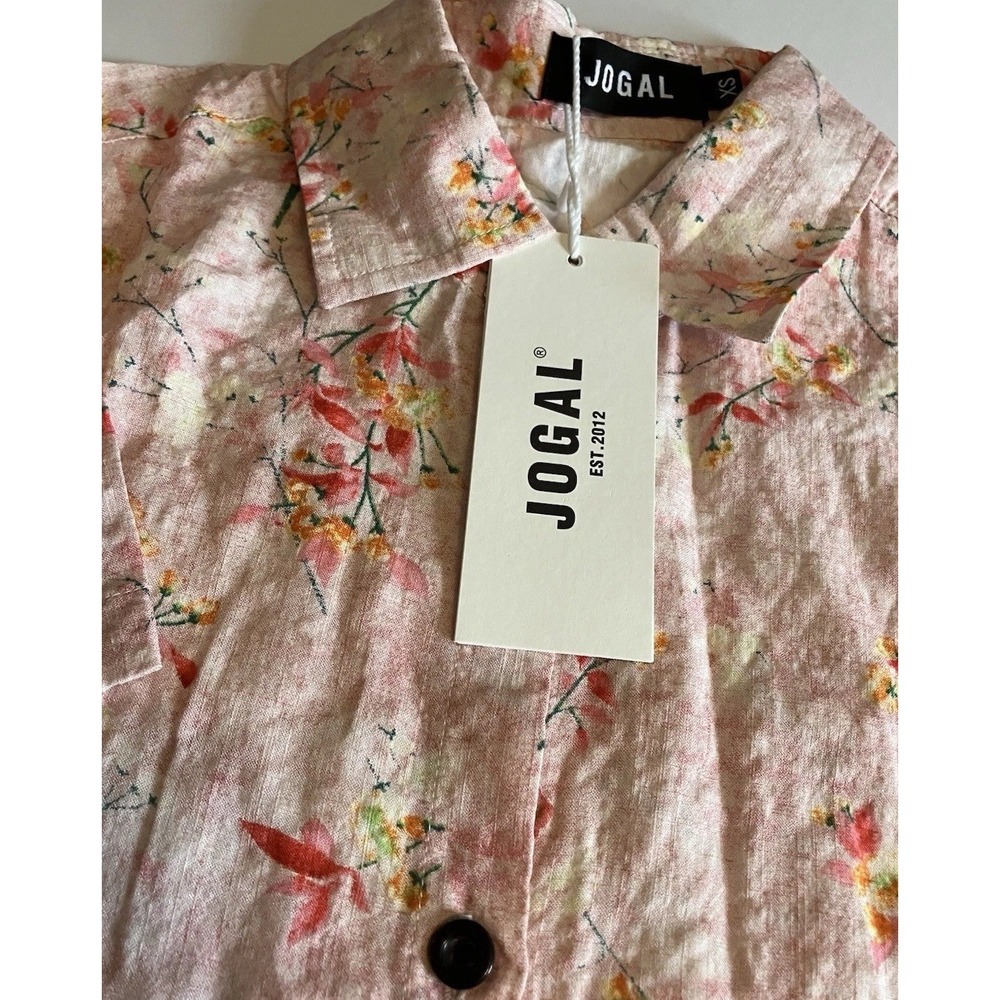 Jogal Floral Blouse Women XS Pink New Button Front Short Sleeve Casual Top